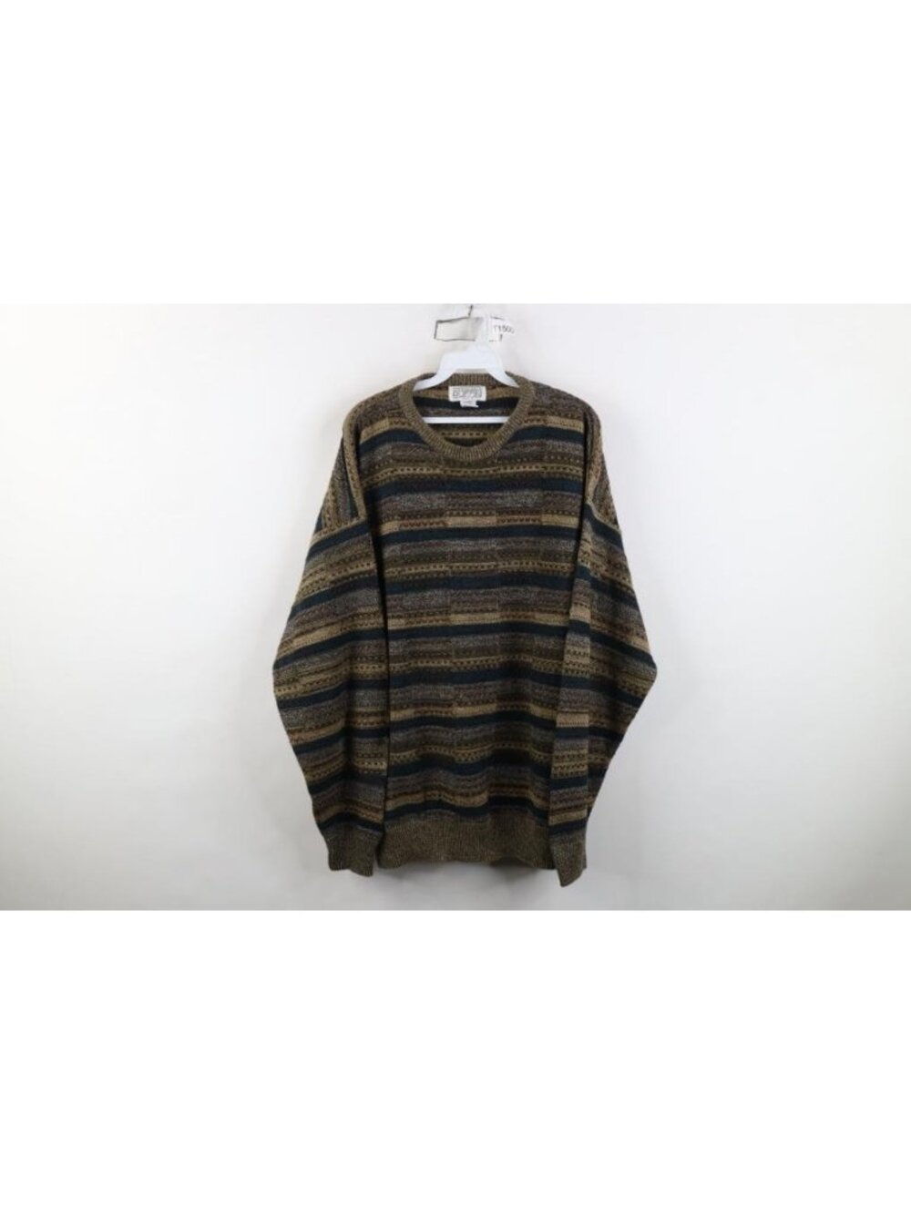 Vintage 90s Coogi Style Ed Bassmaster Knit Crewneck Sweater Mens XL Earth Tone
